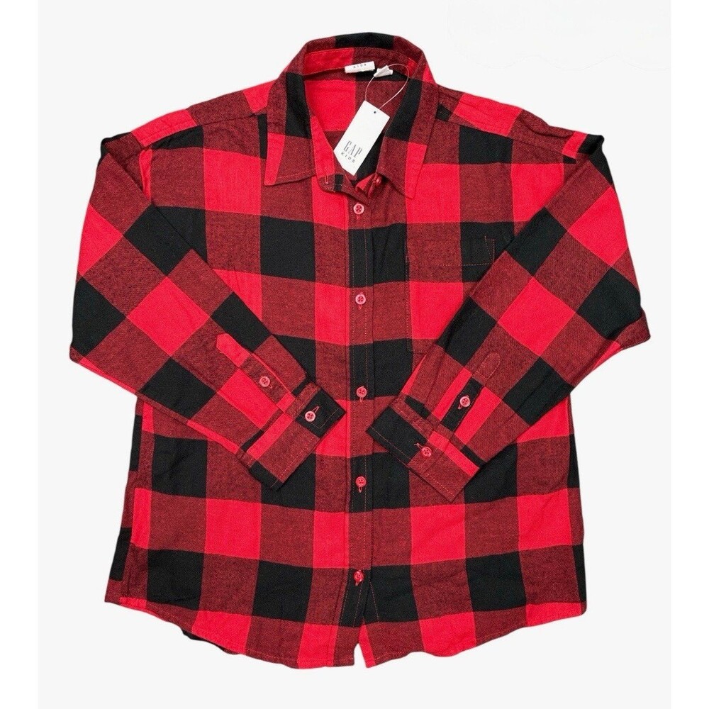 GAP kids Red Black Buffalo Plaid Long Sleeve Shirt Size L 10 NWT (Bx 8)
